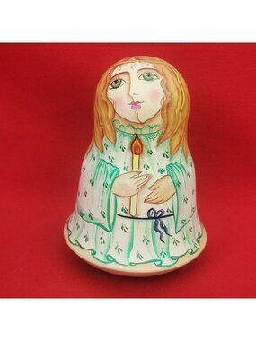 Russian Roly Poly Wobble Bell Chime Wooden Angel Holding Candle
